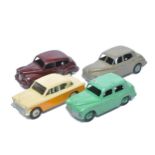 Dinky group of loose diecast cars including Austin Devon, Morris Oxford etc. Generally good to