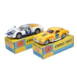 Corgi duo of No. 330 Porsche Carrera and No. 337 Customised Chevrolet Stingray. Both display