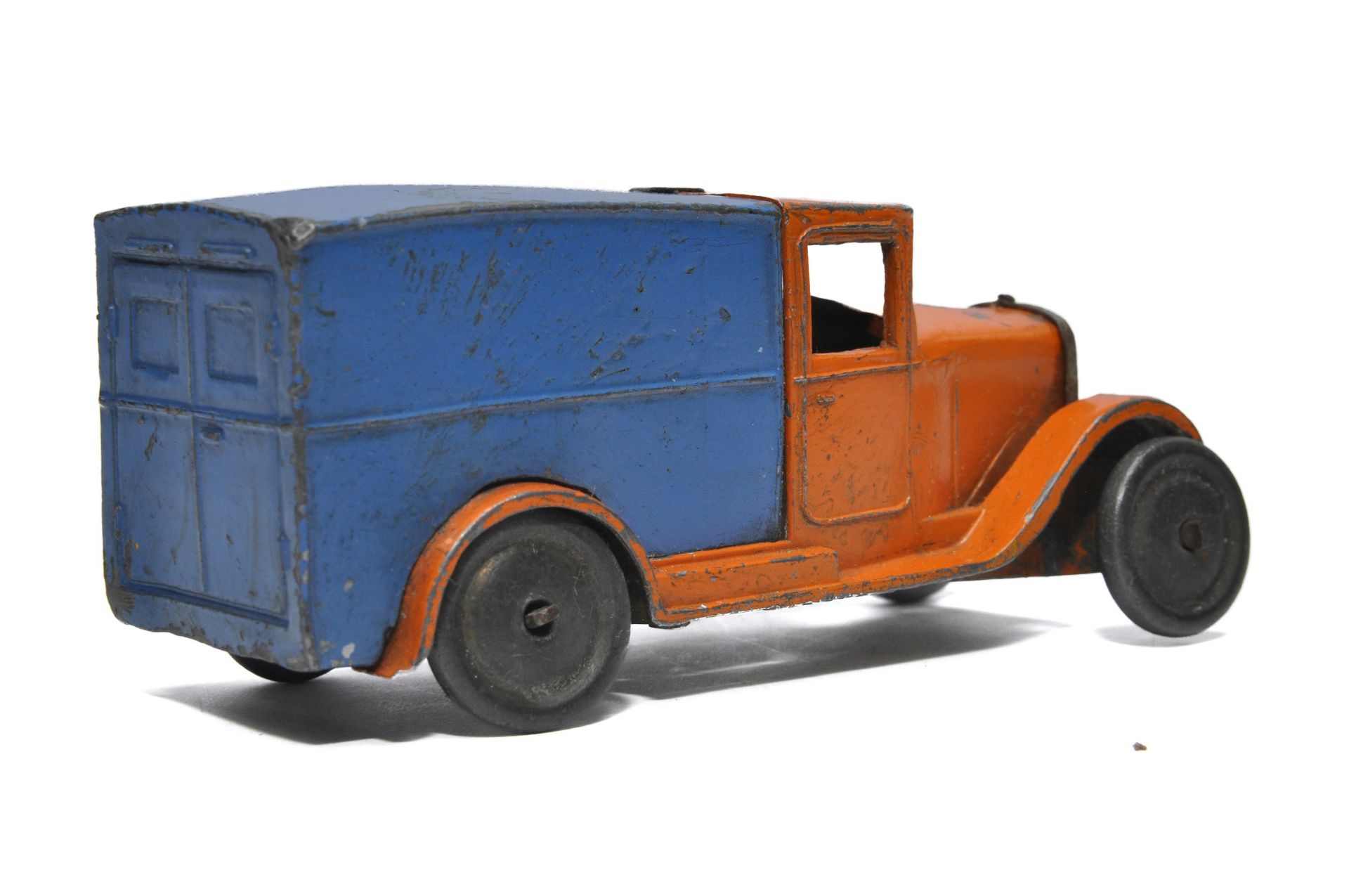 Dinky No. 22d pre-war delivery van. Orange and Blue, metal wheels. Displays generally good (for - Image 3 of 4