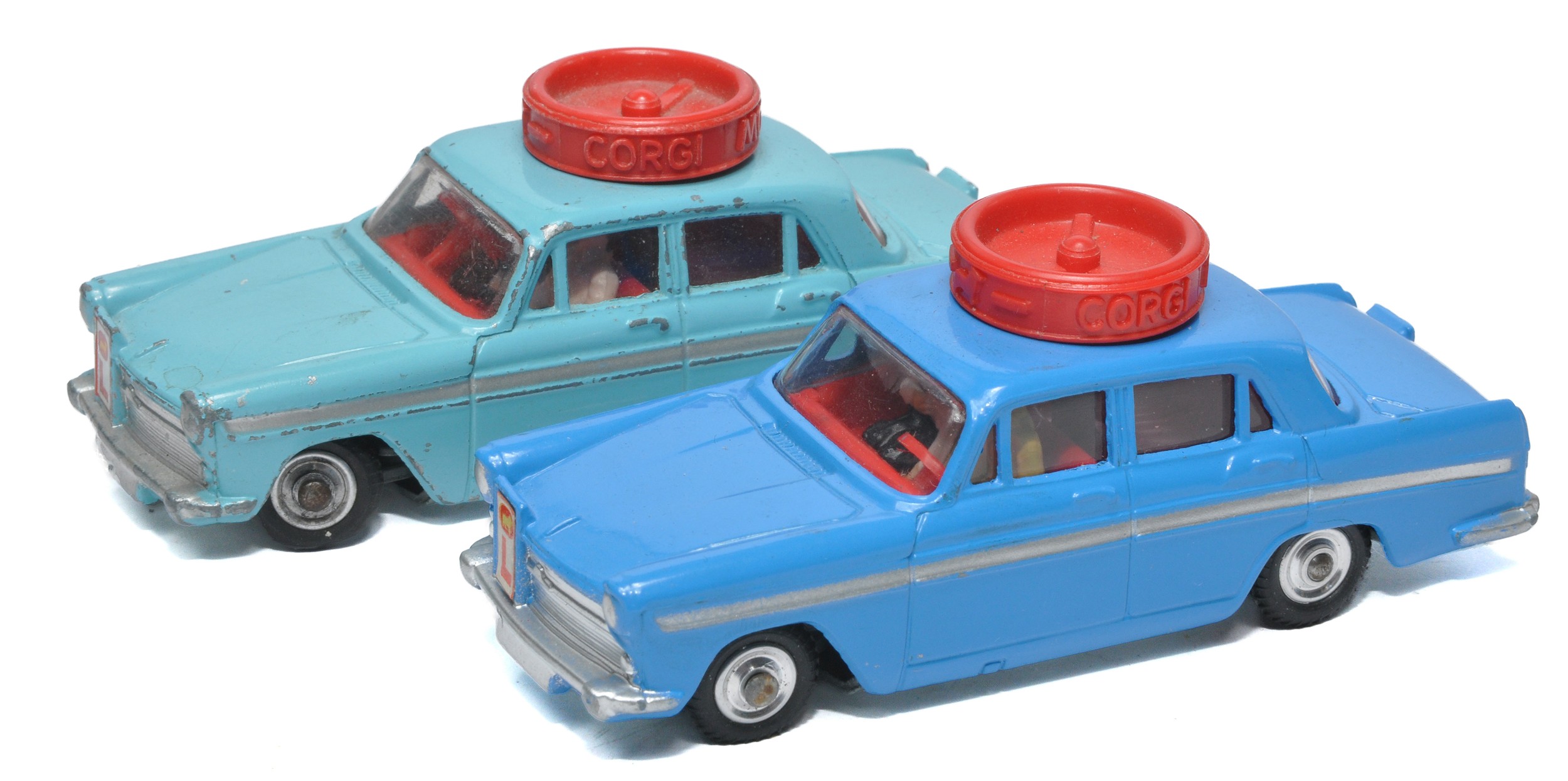 Corgi duo of Austin A60 Driving School issues comprising dark and lighter blue variations. Darker