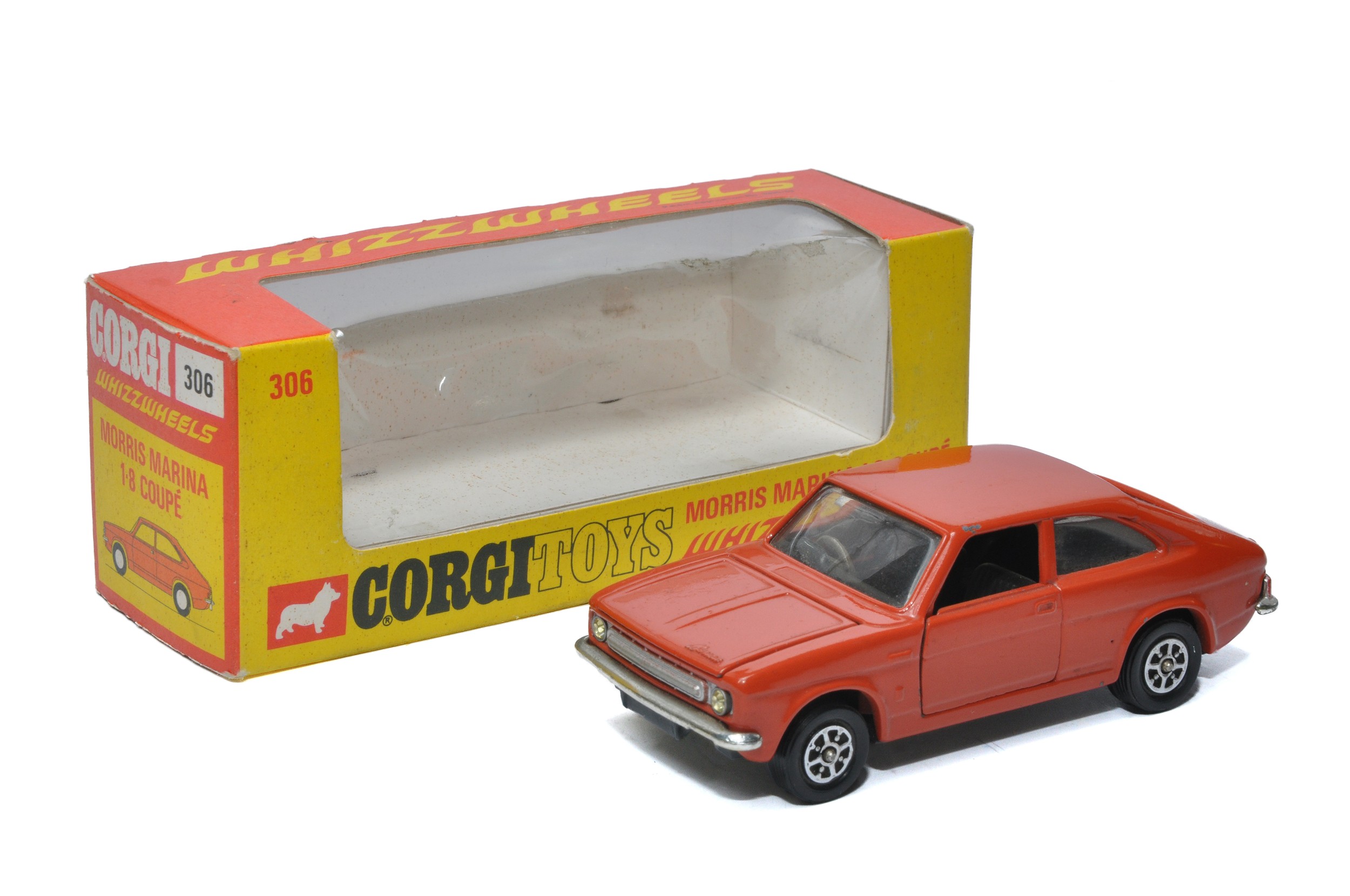 Corgi No. 306 Whizzwheels Morris Marina 1.8 Coupe. Brick Red with dark grey interior. Displays - Bild 2 aus 3