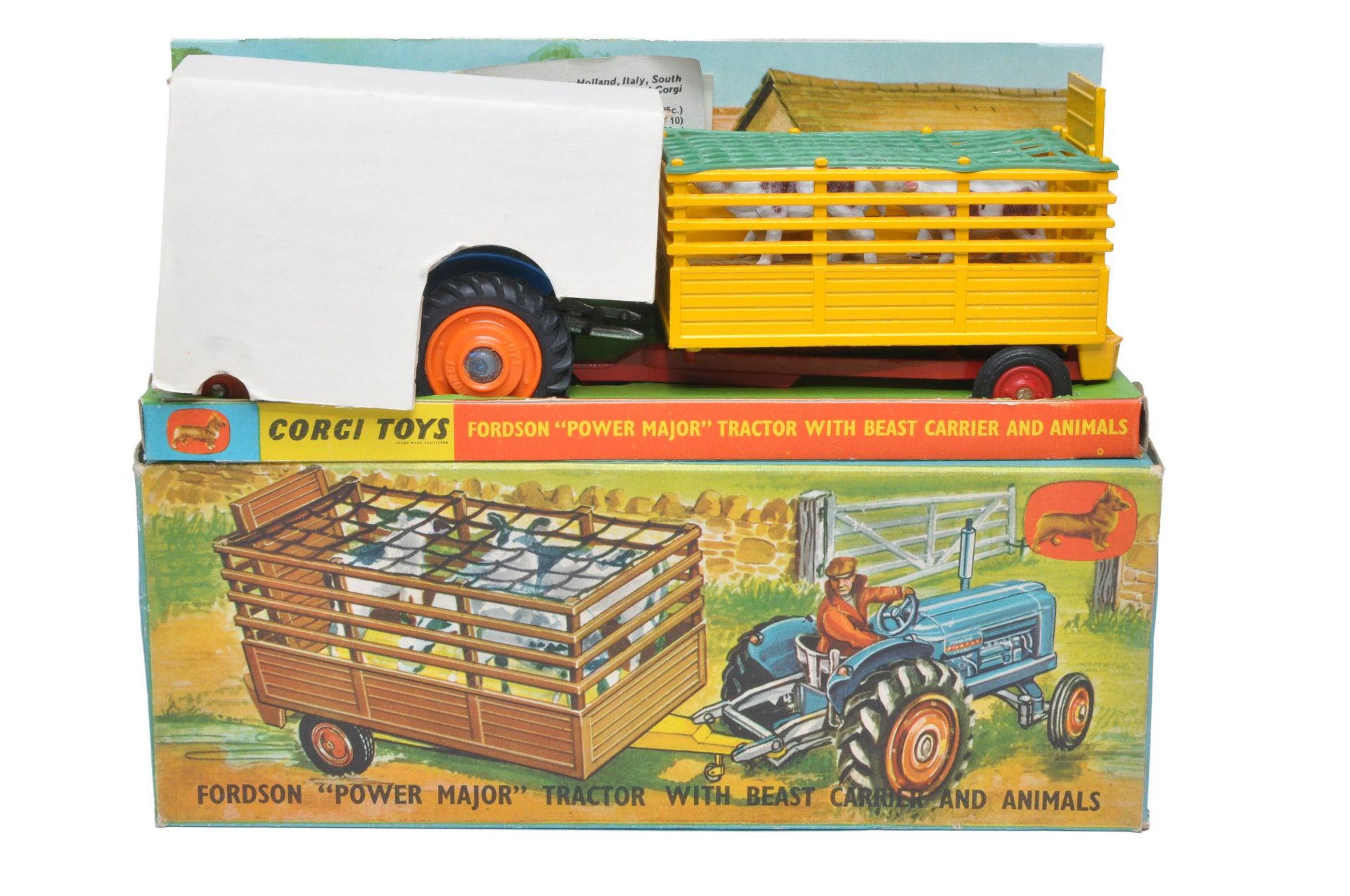 Corgi Gift Set No. 33 Fordson Power Major Tractor and Beast Carrier Trailer. Tractor has orange - Image 2 of 6