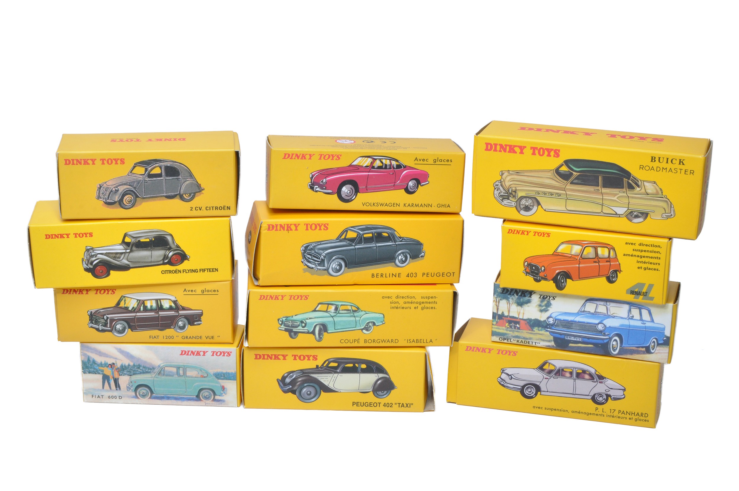 A group of Twelve Atlas Dinky diecast model issues as shown also includes collector tin. All look to