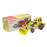 Dinky No. 437 Muir-Hill Loader Tractor. Yellow, silver engine, red hubs. Displays excellent in