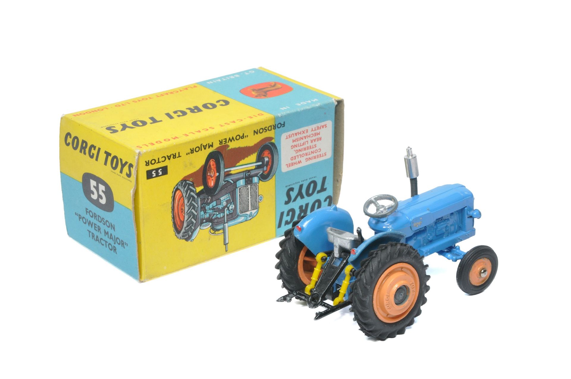 Corgi No. 55 Fordson Power Major Tractor. Blue, orange metal hubs. Displays good to very good, a few - Image 2 of 2