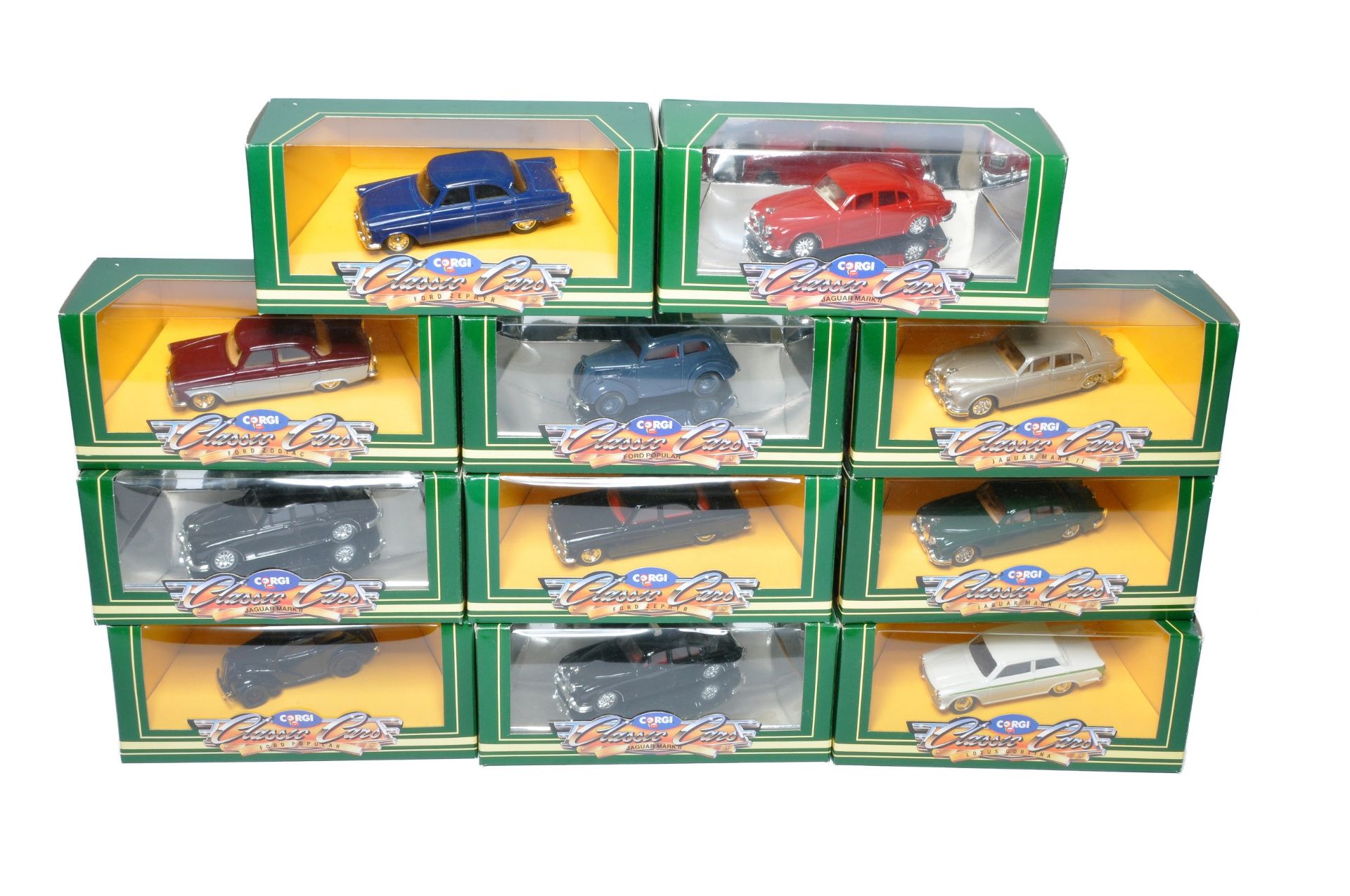 A group of Corgi diecast model classic car issues as shown. Excellent in boxes.