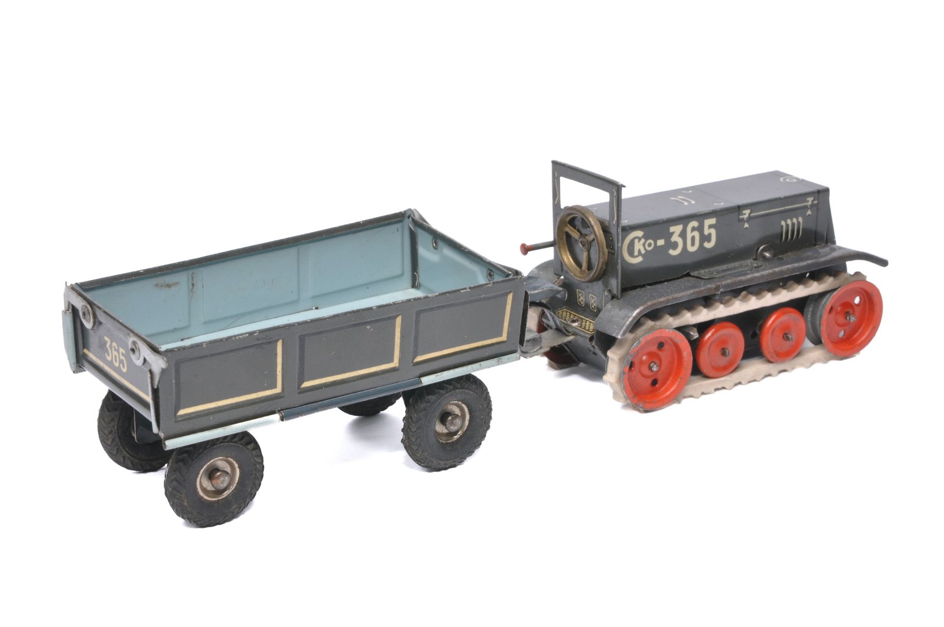 CKO German Mechanical Tinplate Crawler Tractor and Trailer. In working order. Displays very good - Image 2 of 2