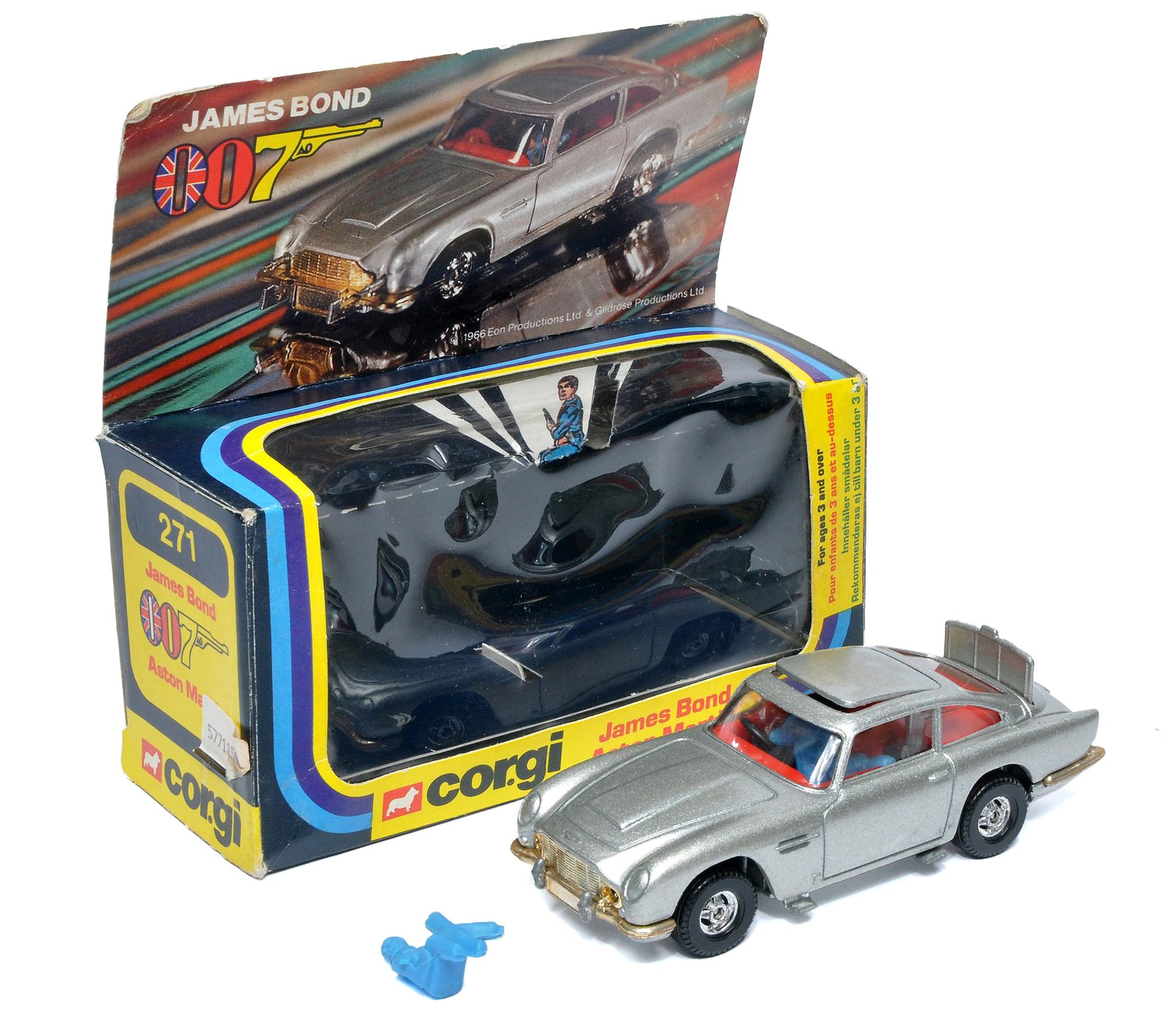 Corgi No. 271 James Bond 007 Aston Martin DB5. Metallic Silver, red interior. Displays generally