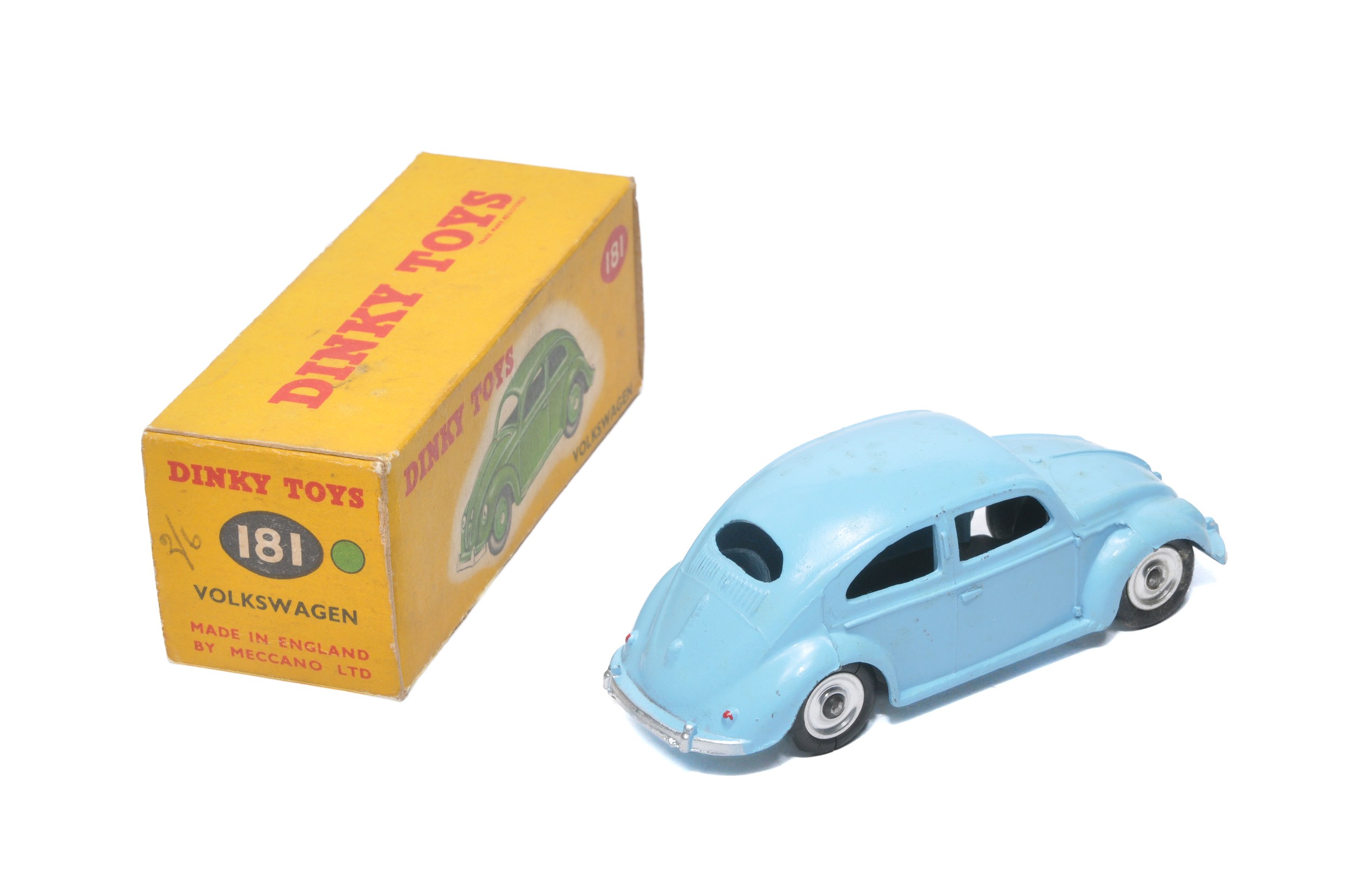 Dinky no. 181 Volkswagen. light blue, spun hubs. Displays very good to excellent, the odd mark ( - Image 2 of 2