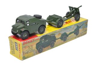 Dinky No. 697 25 Pounder Field Gun Set featuring later issue Artillery tractor with windows.