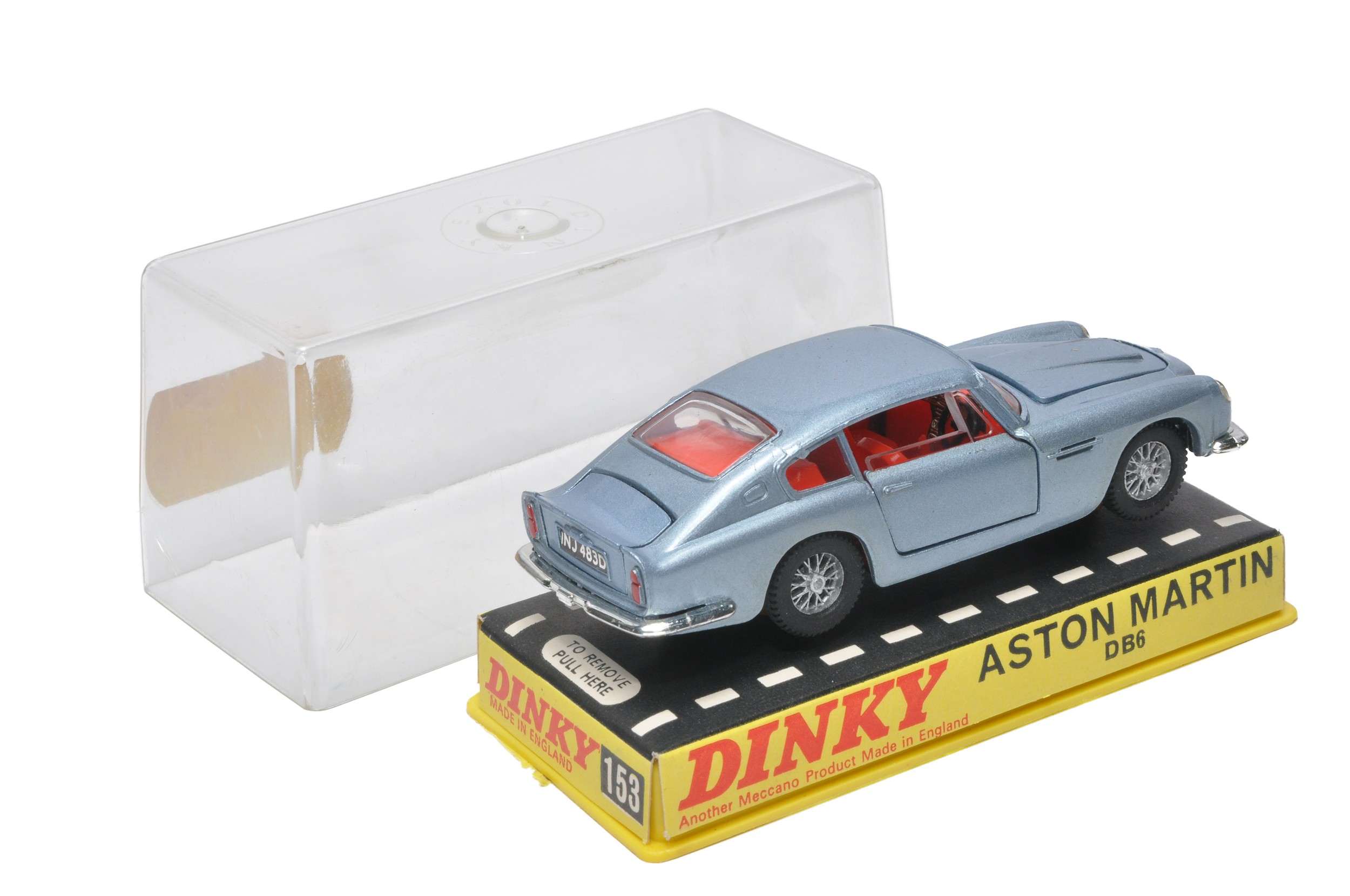 Dinky No. 153 Aston Martin DB6. Metallic silver / grey, red interior. Displays very good with - Image 2 of 2