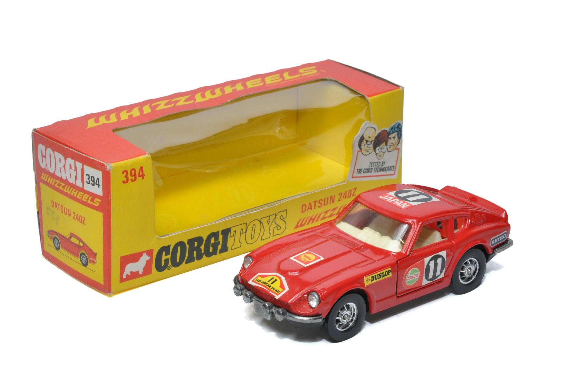 Corgi No. 394 Whizzwheels Datsun 240Z. Red (plus decals) with white interior. Displays excellent