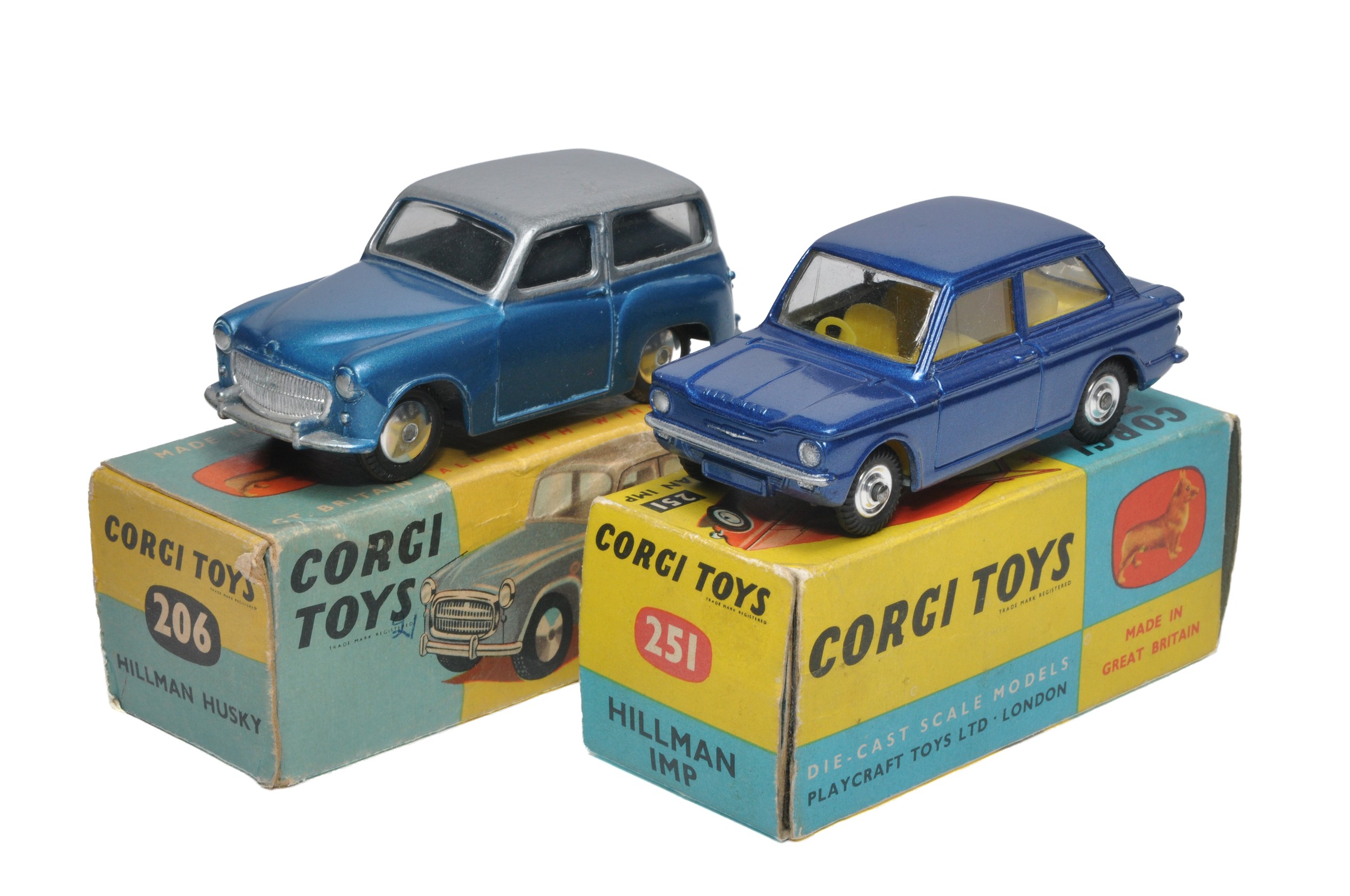 Corgi duo of No. 251 Hillman Imp and No. 206 Hillman Husky. Both display generally good to very good