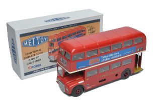 Mettoy / Corgi modern issue tinplate mechanical double decker bus. Looks to be excellent, with