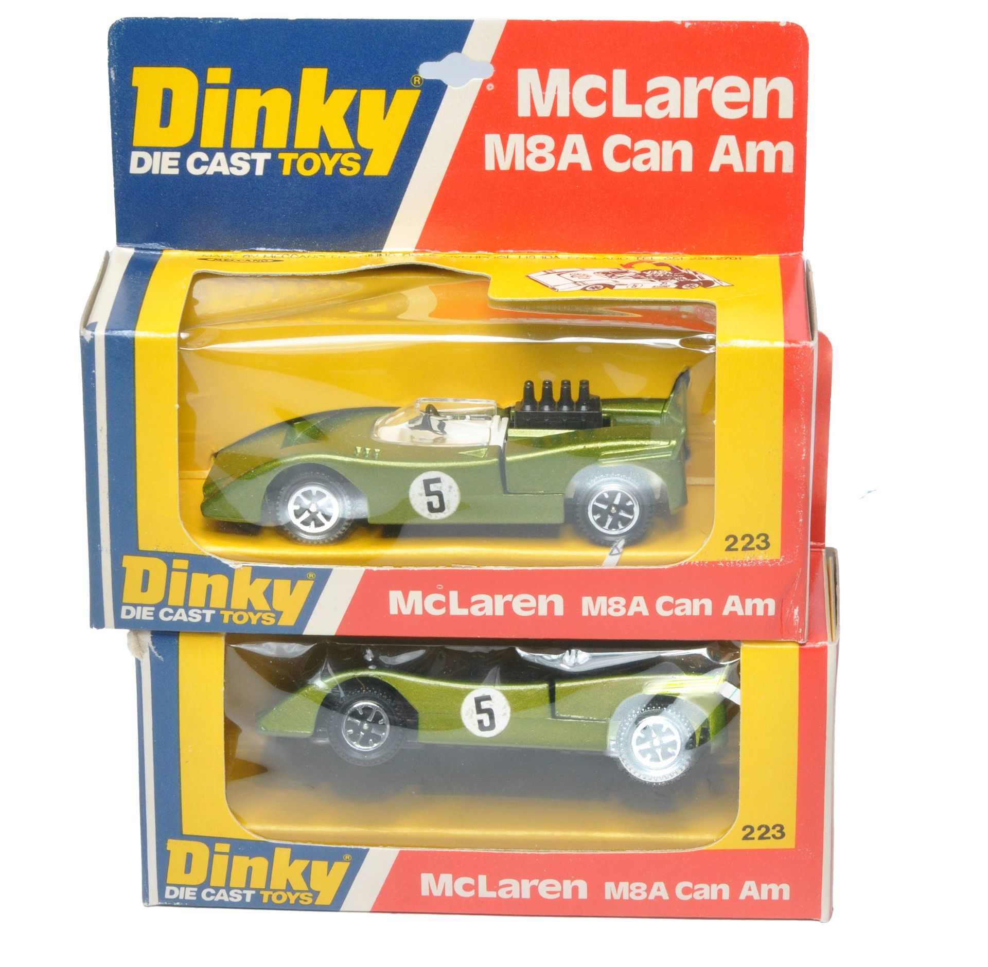 Dinky Duo comprising No. 223 McLaren M8A Can AM x 2. Very good to excellent in good to very good
