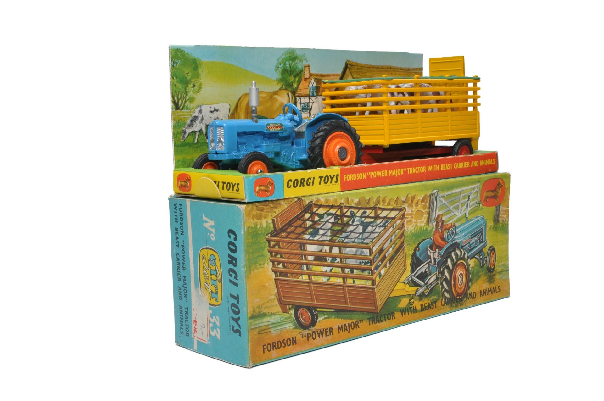 Corgi Gift Set No. 33 Fordson Power Major Tractor and Beast Carrier Trailer. Tractor has orange - Image 4 of 6