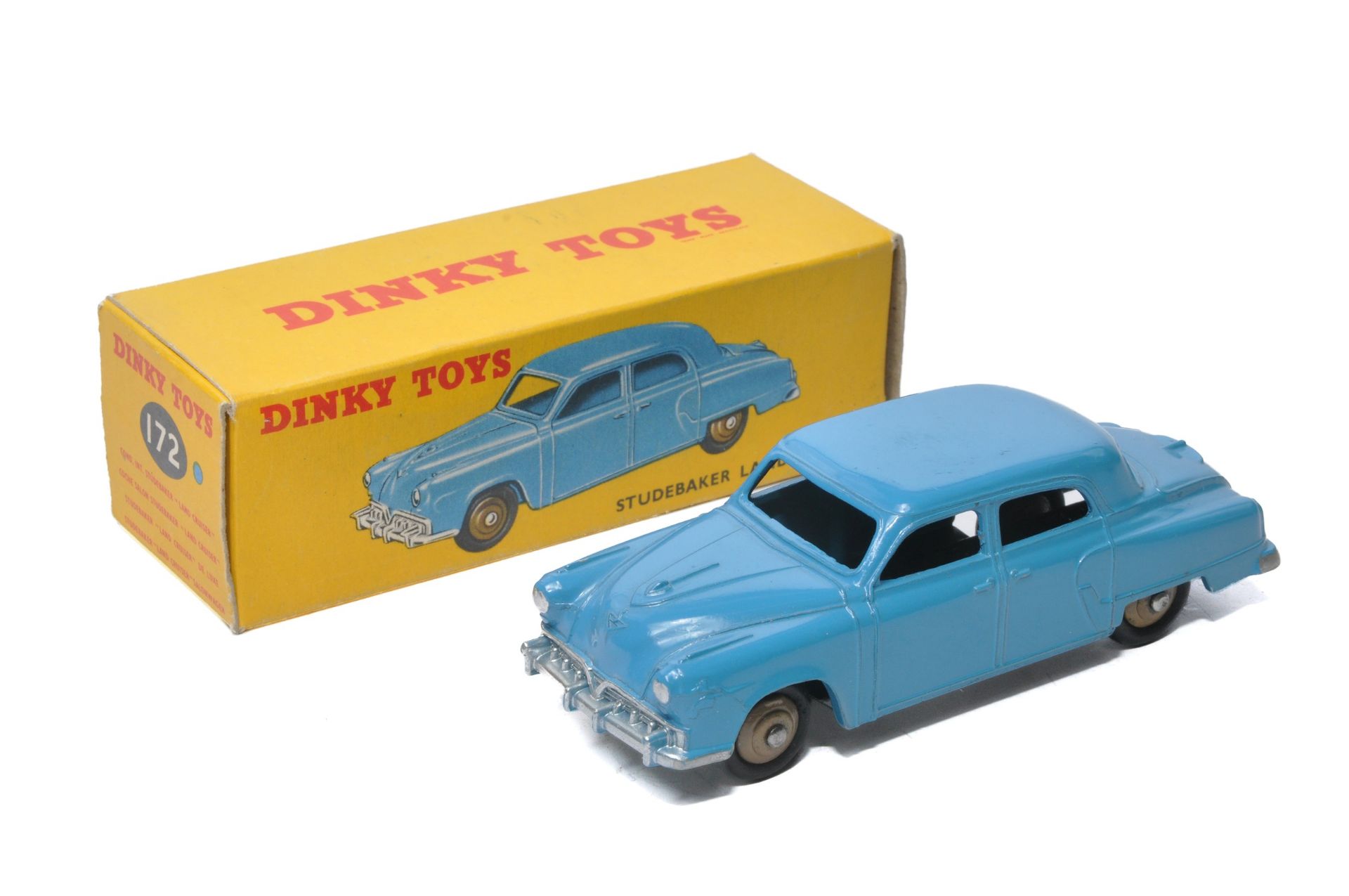 Dinky No. 172 Studebaker Land Cruiser. Blue with fawn hubs. Displays very good to excellent, the odd