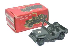 Premier (Japanese) diecast military issue comprising Army Jeep. Displays very good to excellent with