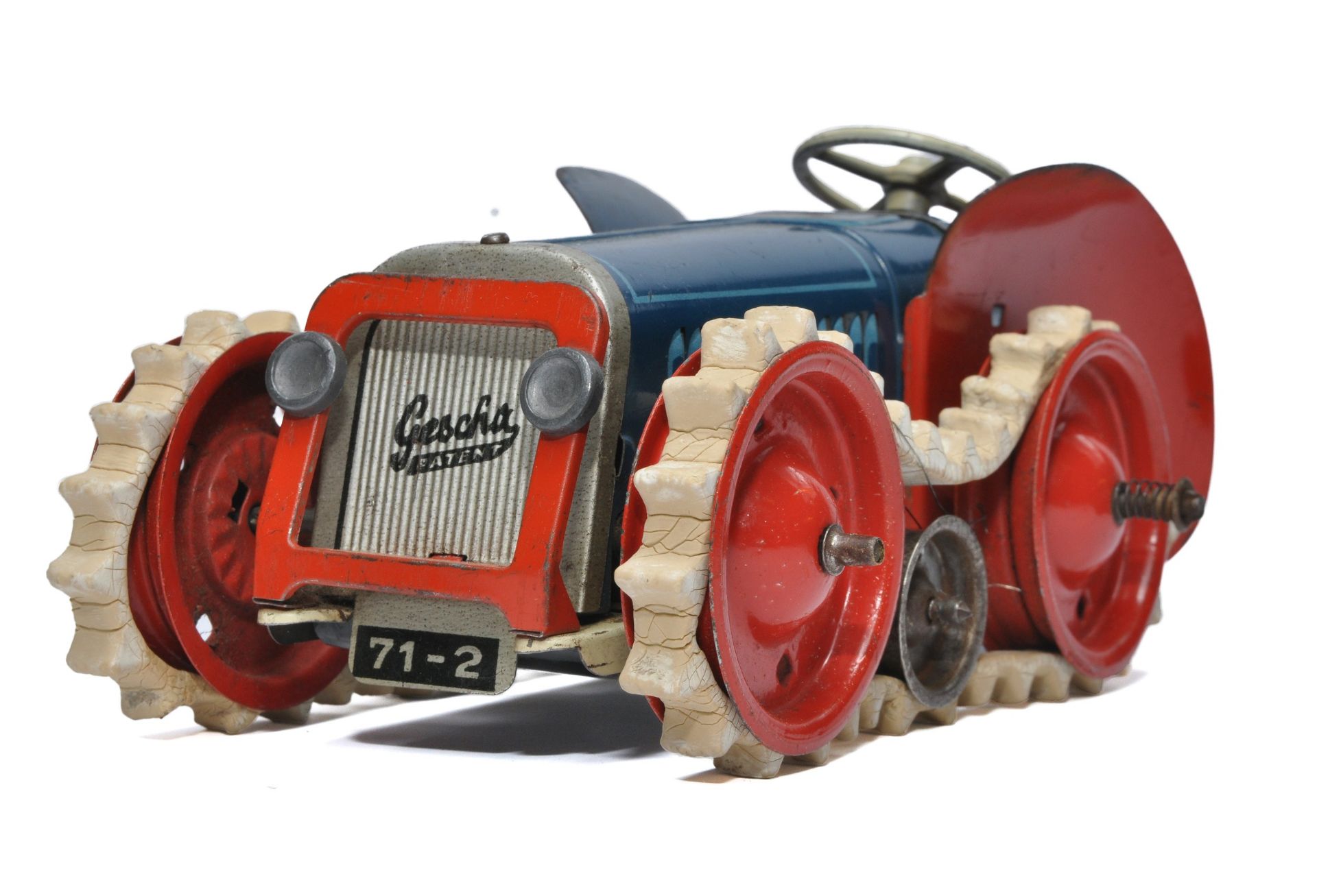 Gescha German tinplate mechanical crawler tractor. Untested but displays generally very good, some - Image 5 of 5