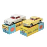 Corgi duo of No. 218 Aston Martin plus No. 230 Mercedes 220SE. Both display generally very good to