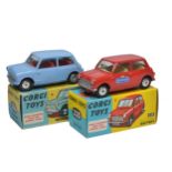 Corgi duo of No. 225 Austin 7 Mini plus No. 226 Morris Mini Minor. Both display generally good to