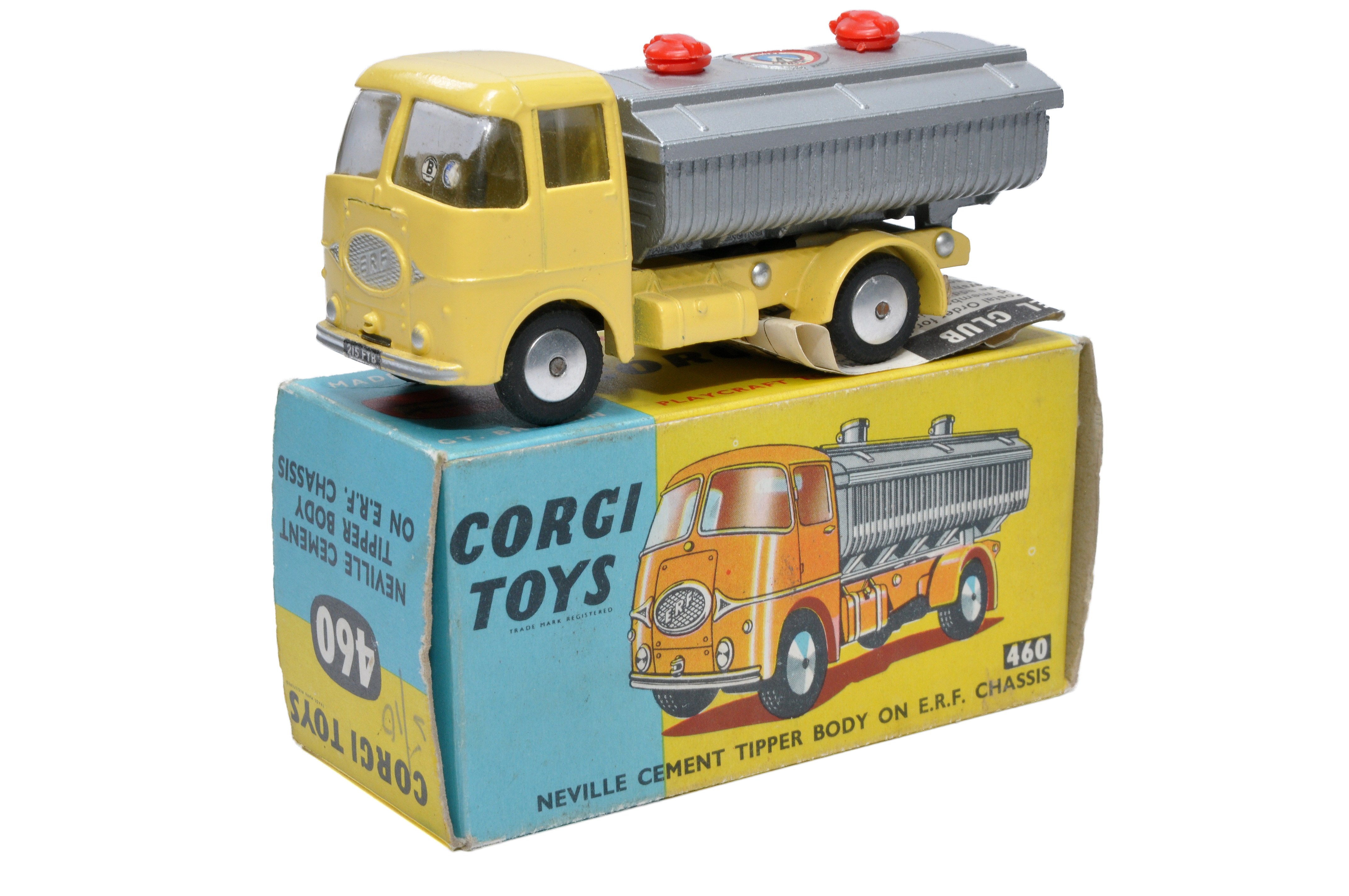 Corgi No. 460 Neville Cement Tipper on ERF Chassis. Pale Yellow. Flat Spun hubs. Generally