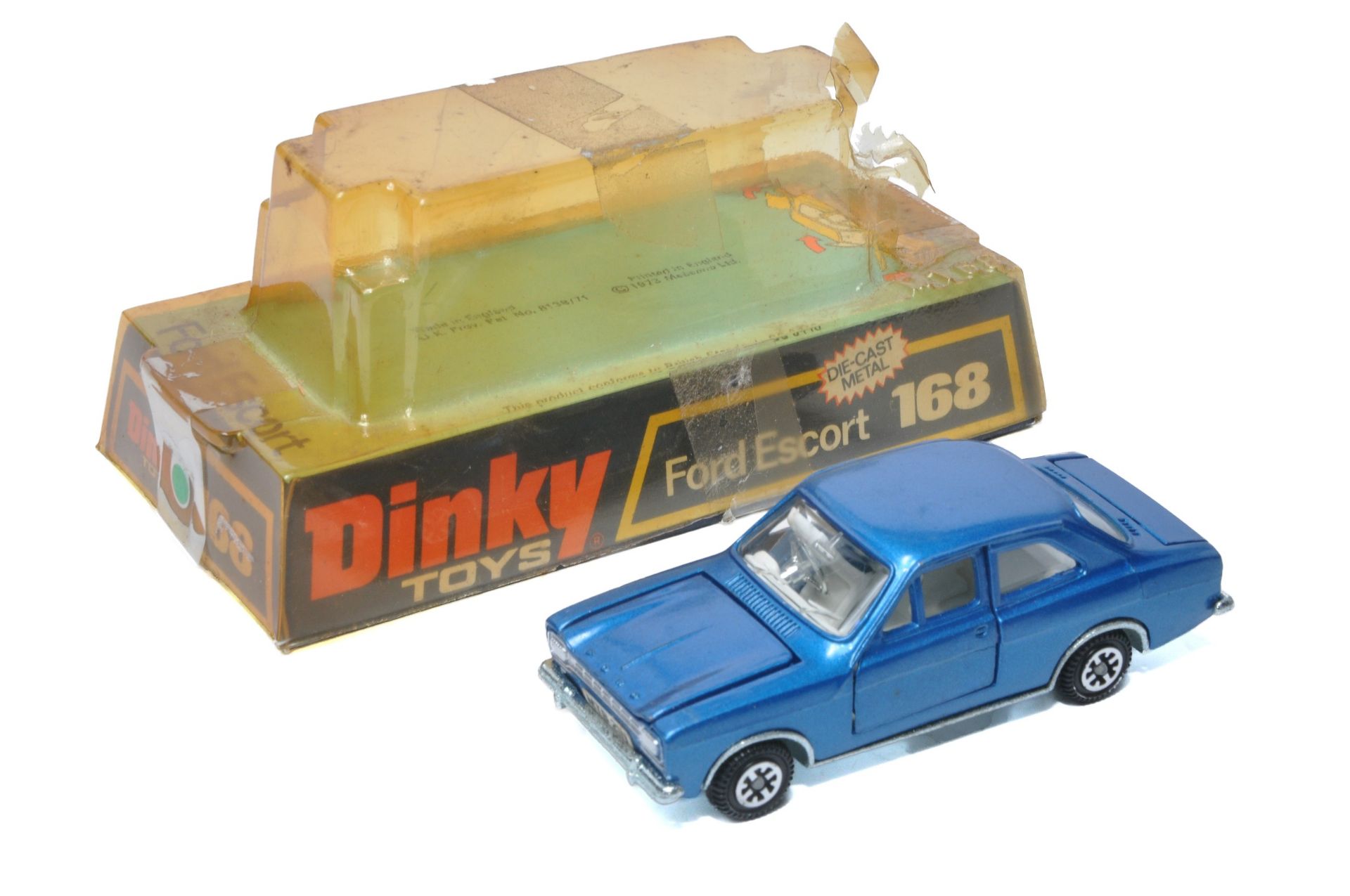 Dinky No. 168 Ford Escort. Metallic blue with white interior. Displays very good with the odd