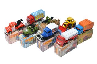 A group of of Eight Matchbox Superfast. Comprising Peterbilt Wrecker Truck, Petrol Tanker, Zoo Truck