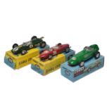 Corgi trio of racing cars including Lotus, Ferrari and Vanwall. Generally good to very good in