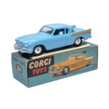 Corgi No. 211 Studebaker Golden Hawk. Blue / gold flash. Flat spun hubs. Generally displays