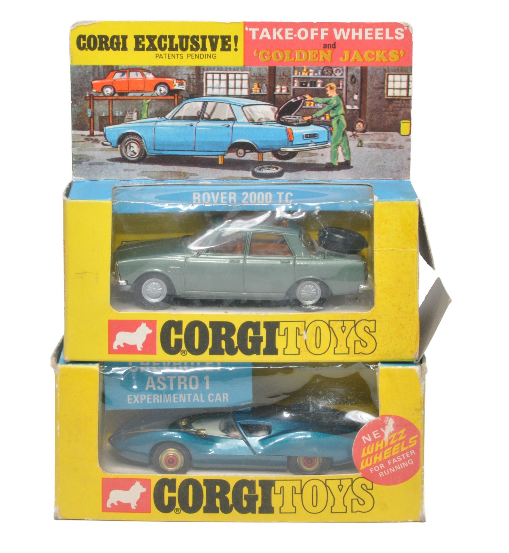 Corgi Golden Jacks and Whizzwheels duo comprising no. 275 Rover 2000 and No. 347 Chevrolet Astro 1