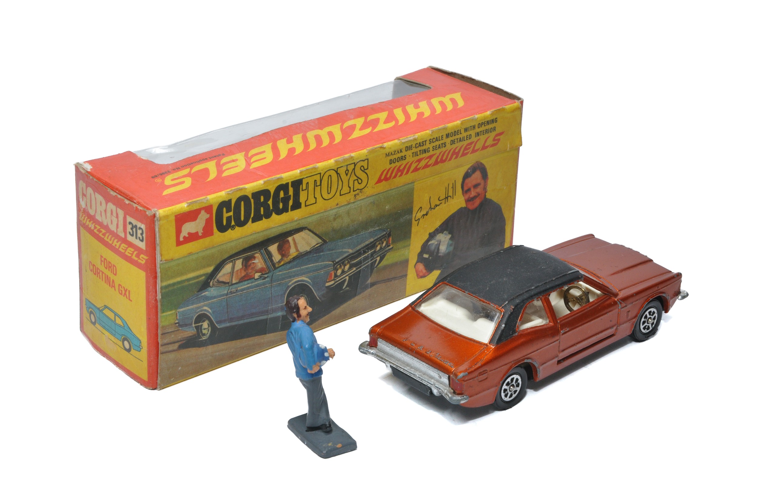 Corgi No. 313 Whizzwheels Ford Cortina GXL Graham Hill. Metallic bronze black with white interior. - Image 2 of 2