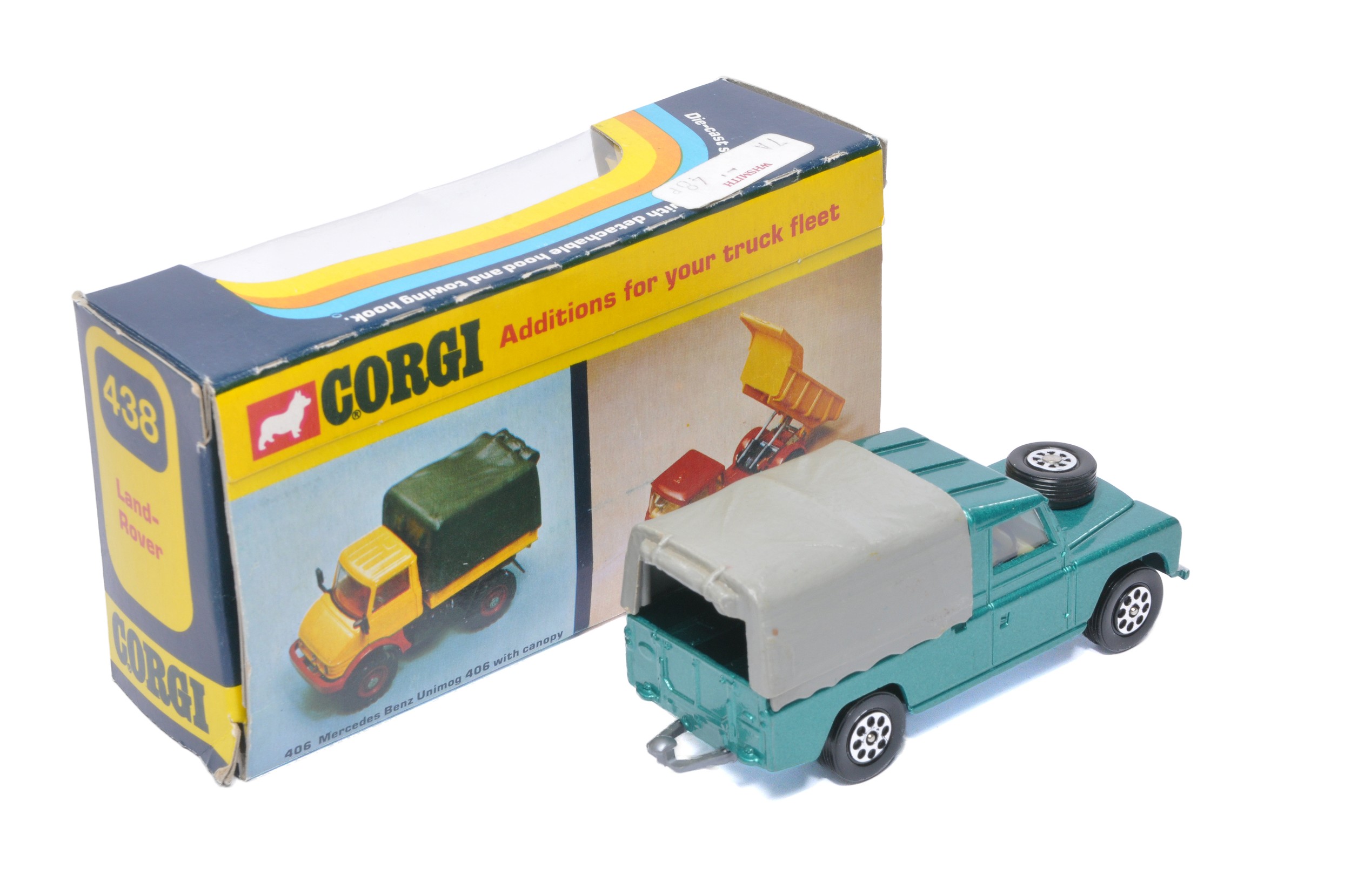 Corgi No. 438 Land Rover. Metallic green with lemon interior. Whizzwheels. Displays excellent with - Image 2 of 2