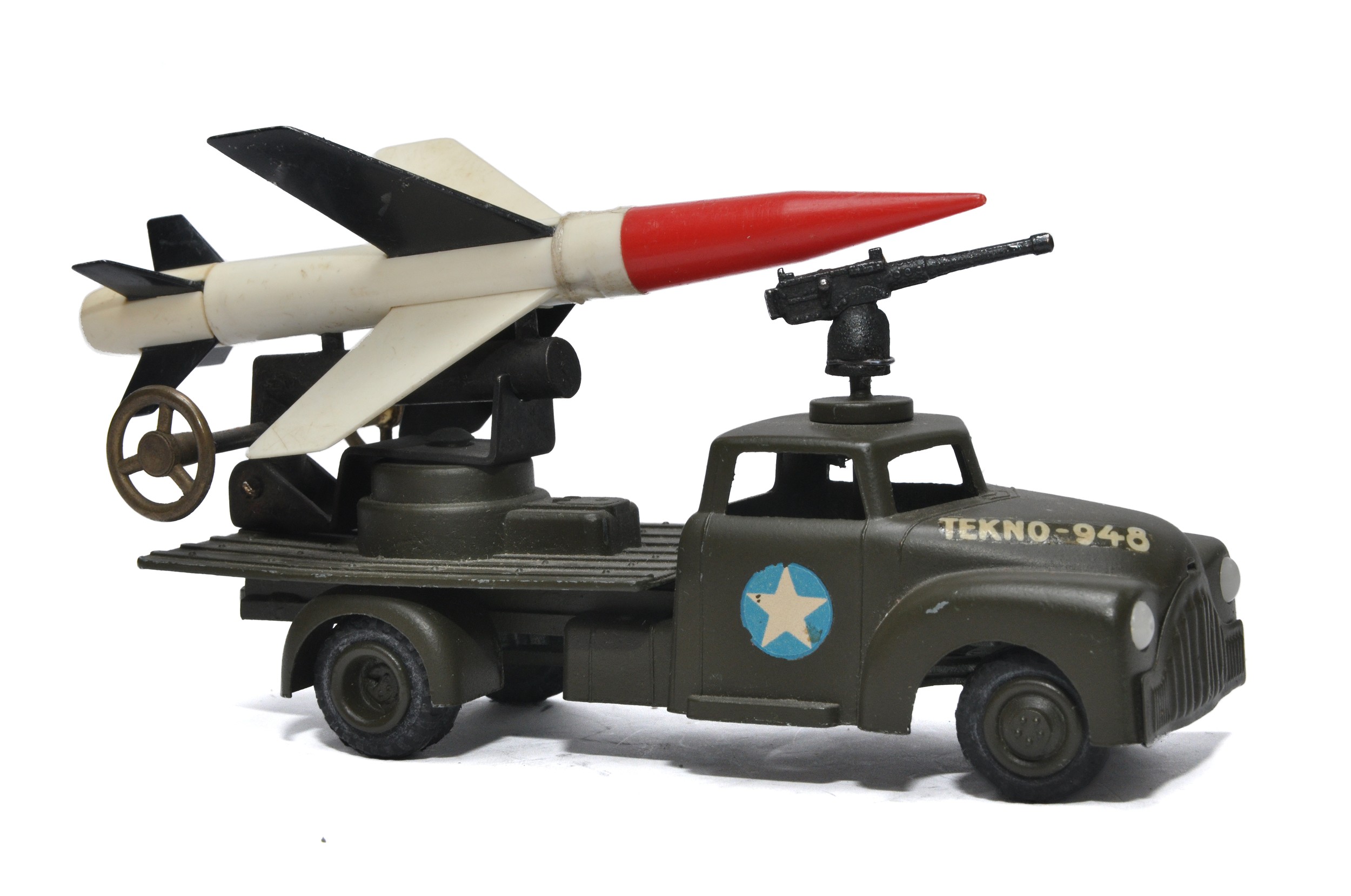 Tekno early issue Rocket Launcher with trio of rockets on back, missing roof gun. Displays good to - Image 3 of 3