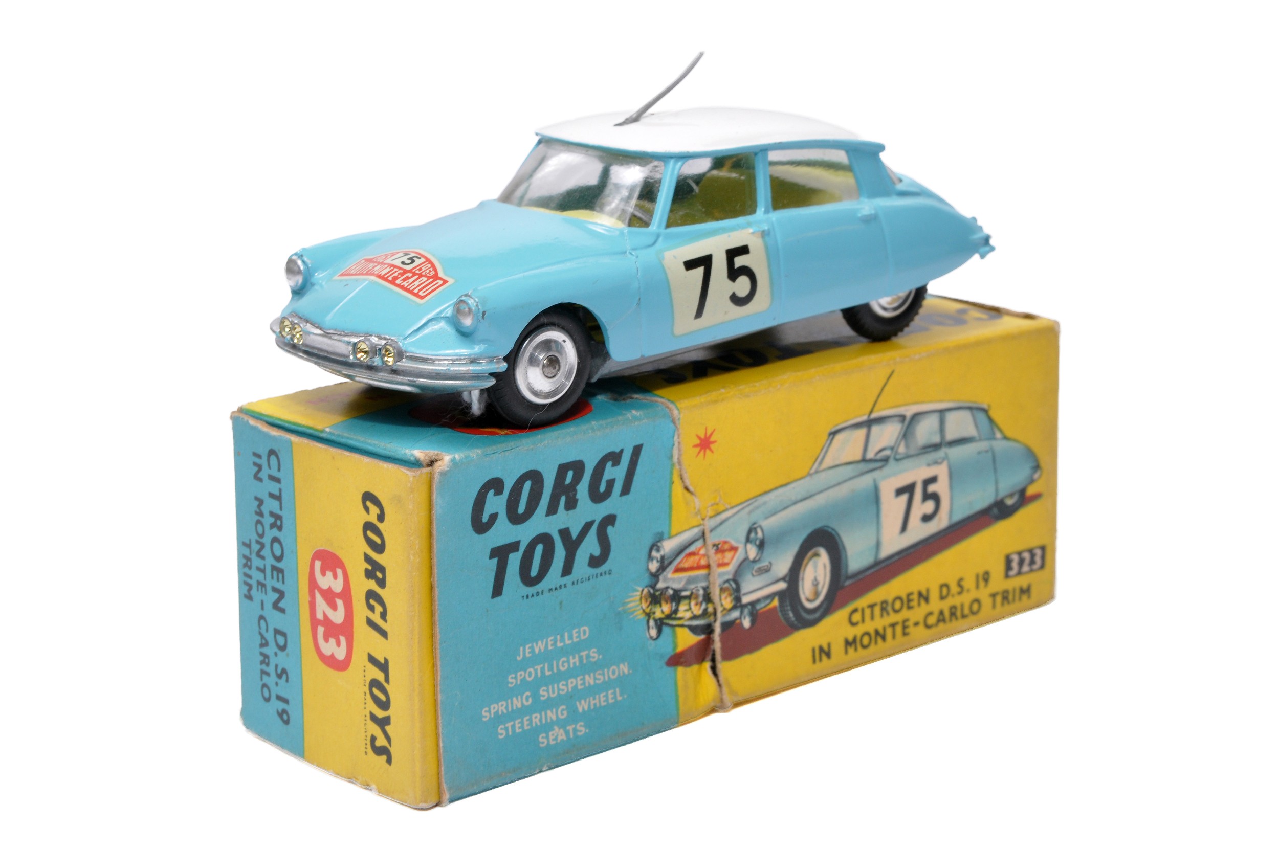 Corgi No. 323 Citroen DS19 Monte Carlo. Light blue / White with Lemon interior. Spun Hubs. Generally - Image 2 of 3