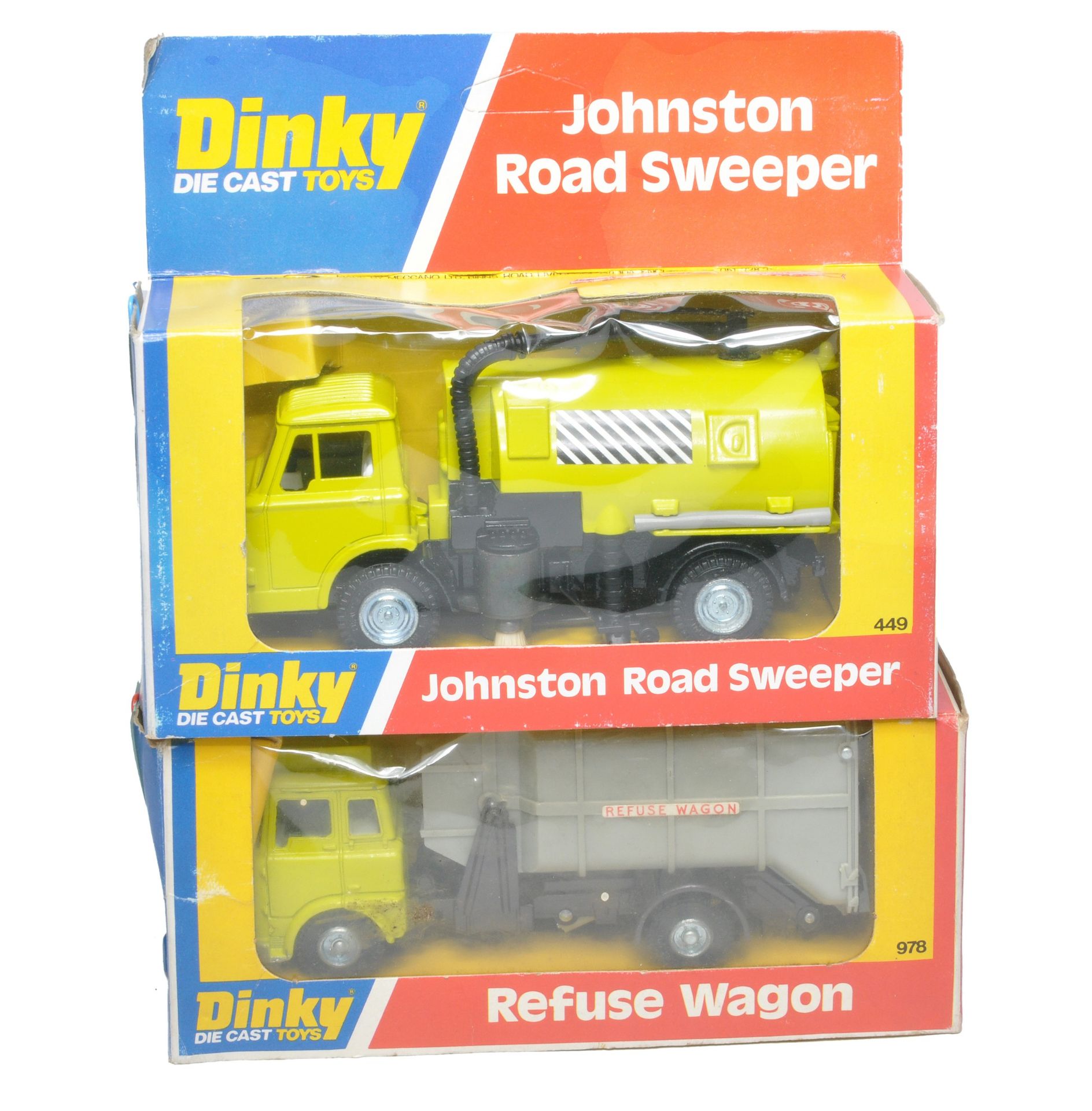 Dinky duo of No. 449 Johnston Road Sweeper and No. 978 Refuse Wagon. Both look to be excellent in