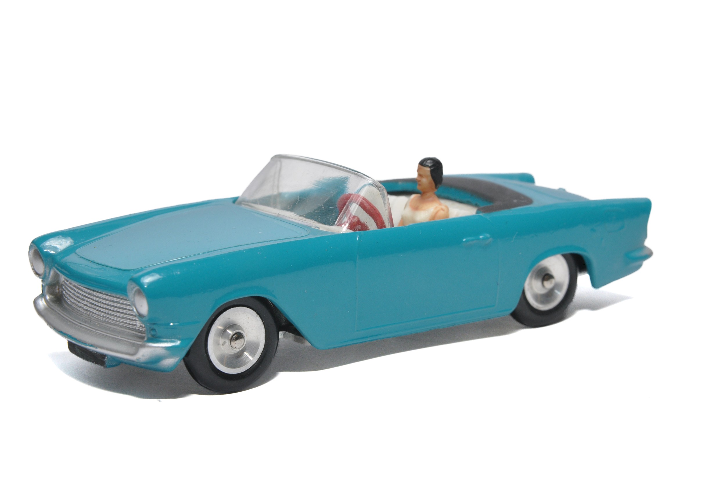 Solido Simca Oceane Cabriolet. Petrol blue with white interior, inc figure. Displays excellent