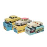 Corgi trio including No. 301 Triumph, No. 234 Ford Consul and Standard Vanguard. Models display