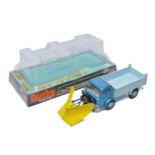 Dinky No. 439 Ford D800 Snowplough and Tipper Truck. Metallic blue cab with pale blue back.