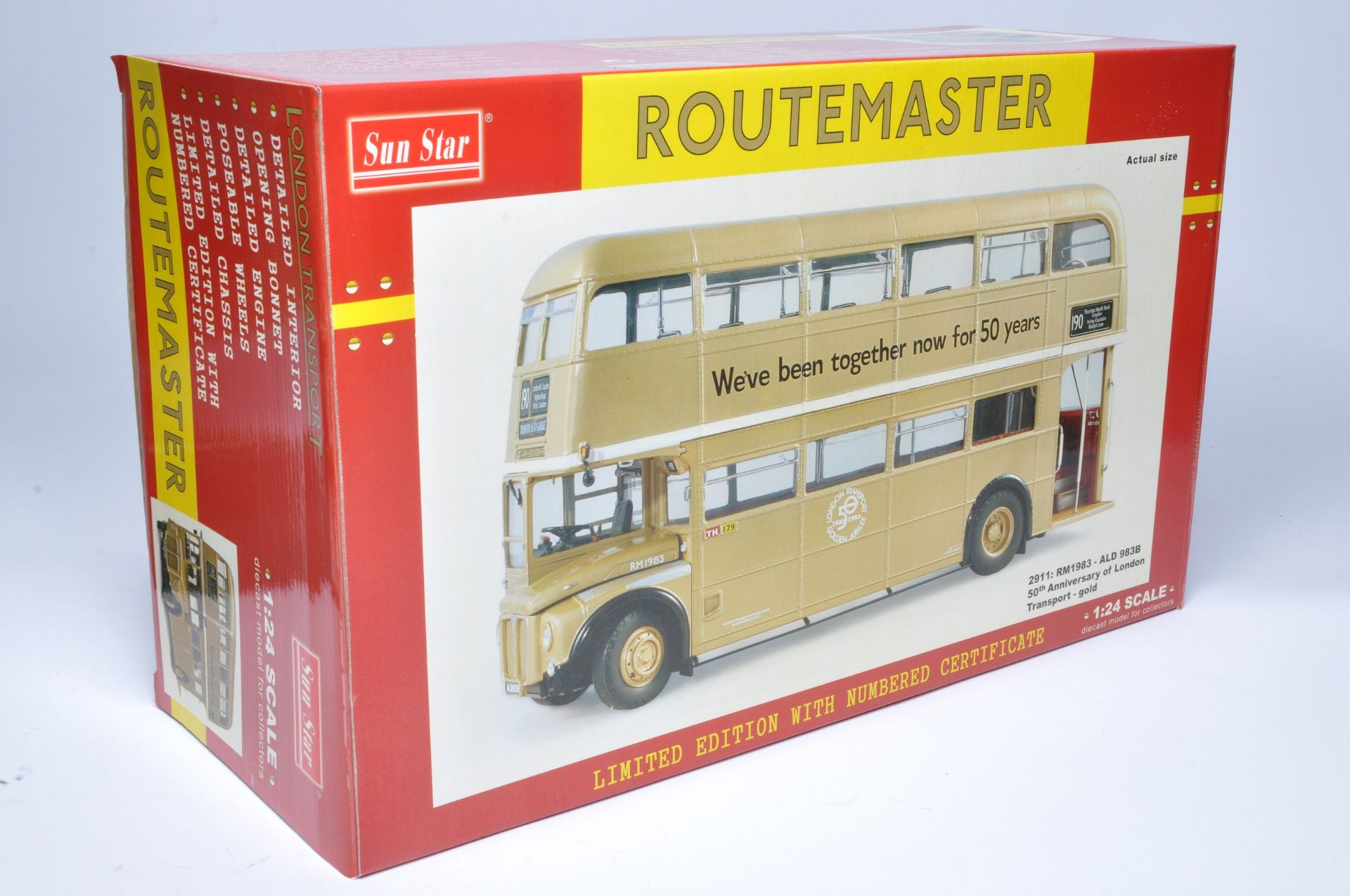 Sunstar 1/24 diecast model bus issue comprising No. 2911 London Transport Routemaster 50th