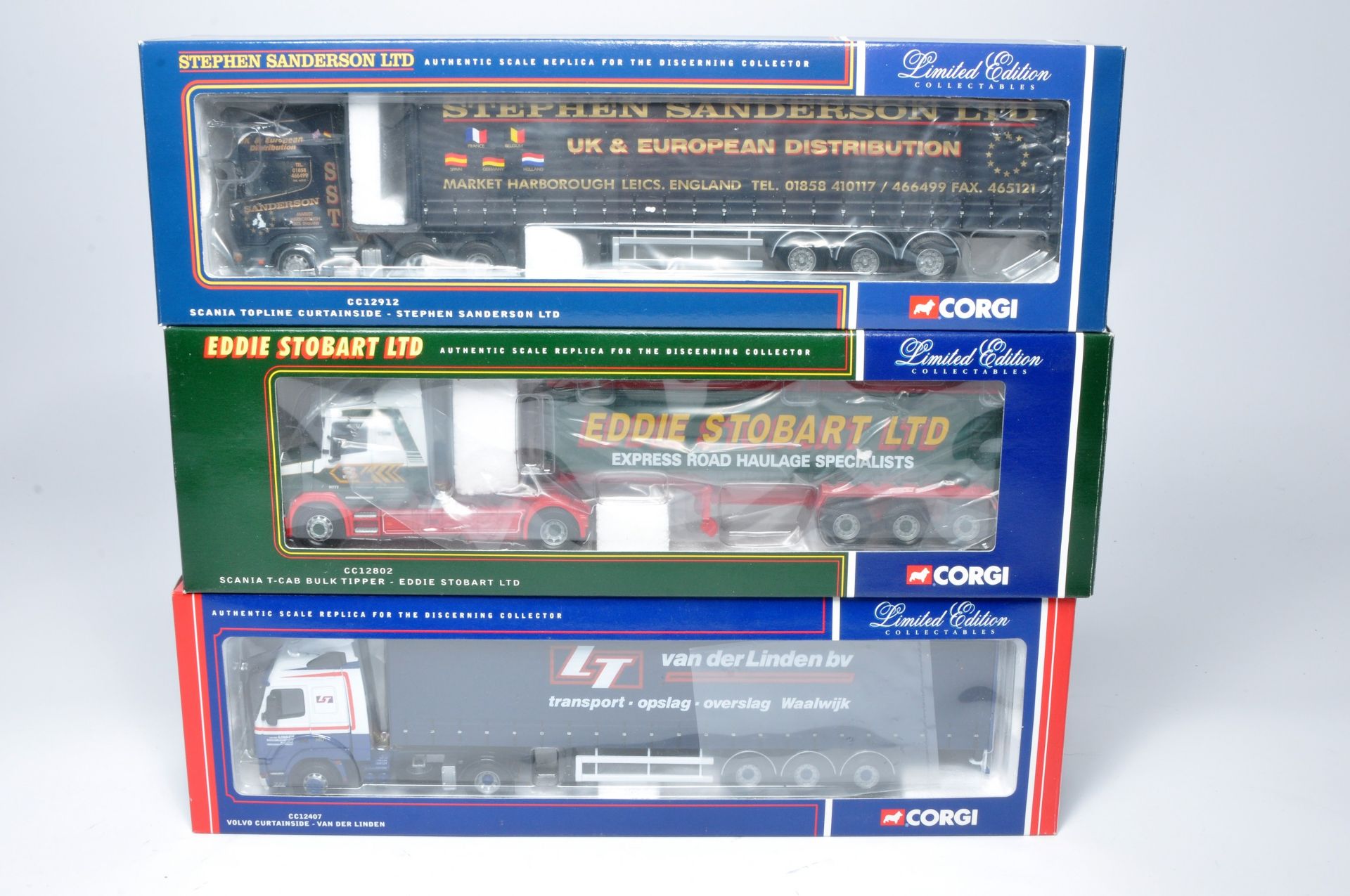 Corgi 1/50 diecast model truck issues x 3 comprising liveries of Stobart, Sanderson and VDL. As