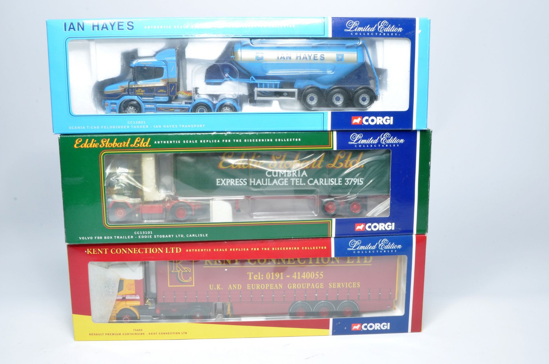 Corgi 1/50 diecast model truck issues x 3 comprising liveries of Stobart, Hayes and Kent Connection.