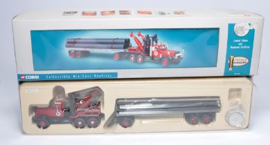 Corgi 1/50 diecast model truck issue comprising No. 55610 Diamond T Wrecker Pipe Trailer. Appears