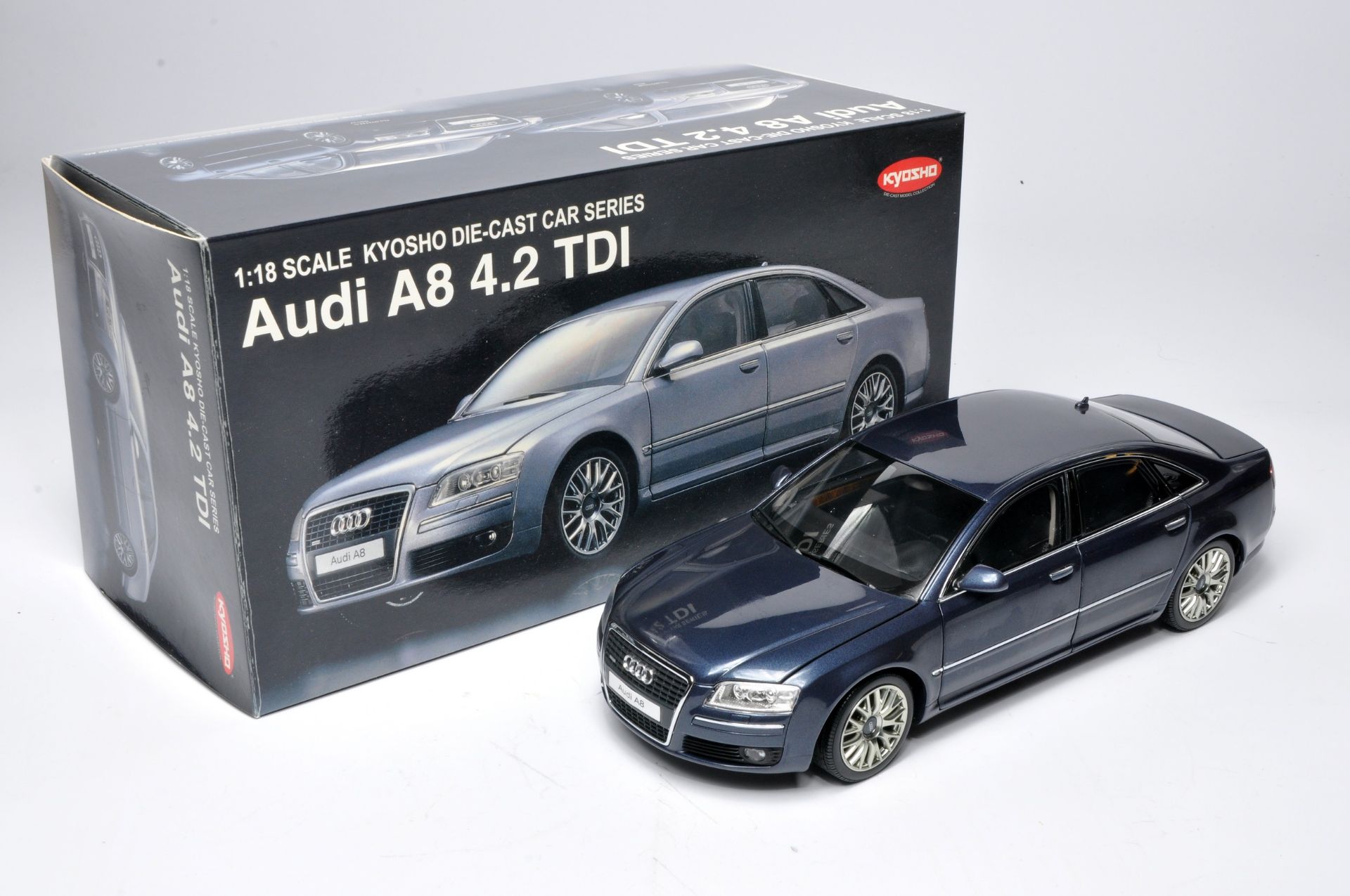 Kyosho 1/18 diecast model car issue comprising Audi A8 4.2 TDI. Looks to be without obvious sign