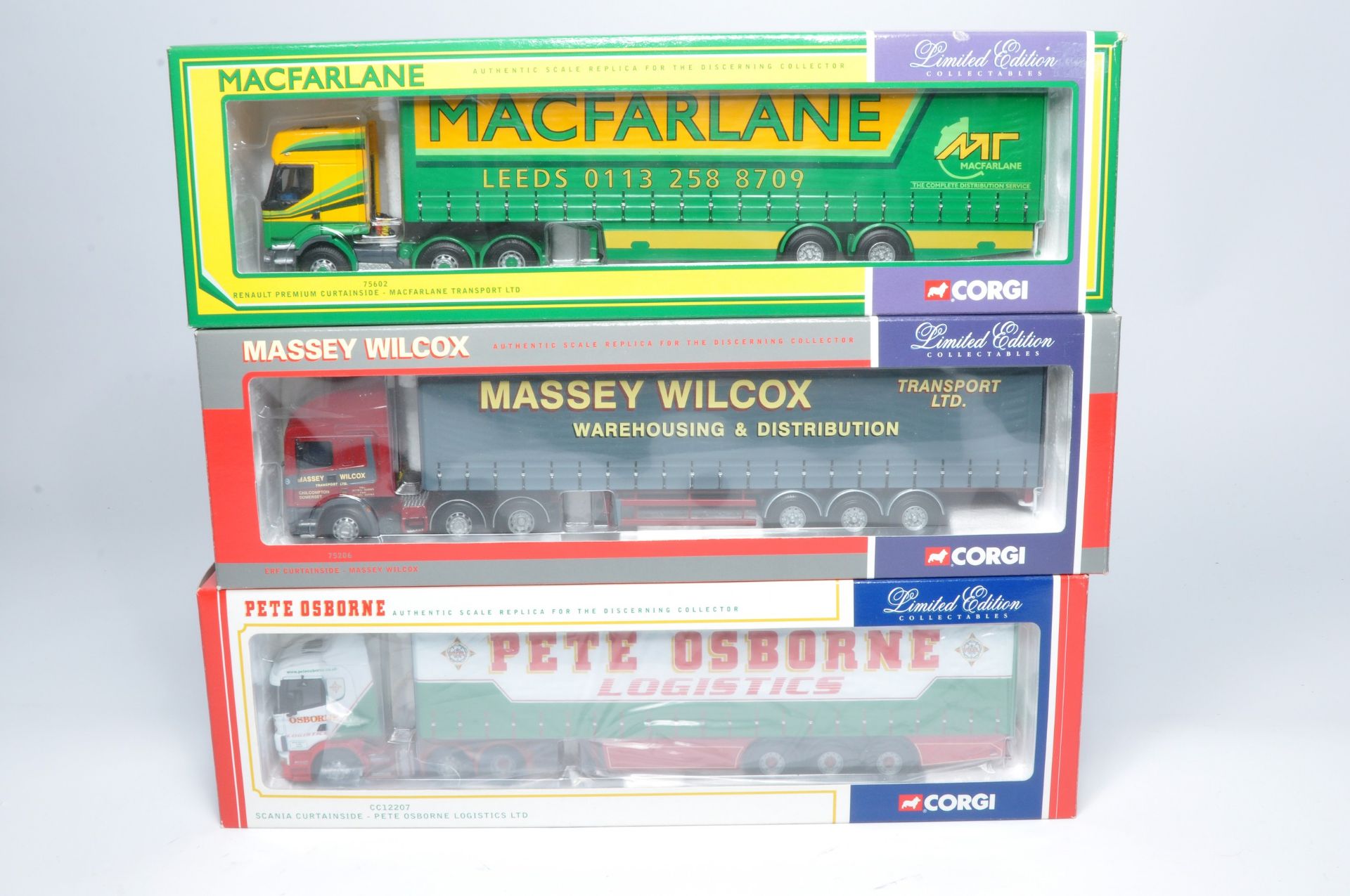 Corgi 1/50 diecast model truck issues x 3 comprising liveries of Wilcox, Macfarlane and Osborne.