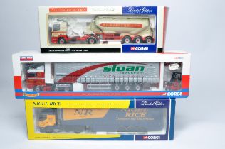 Corgi 1/50 diecast model truck issues x 3 comprising liveries of Higgins, Sloan and Rice. As shown