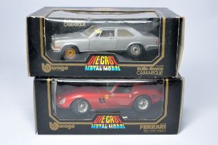 Burago 1/18 diecast model car issues comprising Rolls Royce and Ferrari. Display wear hence fair