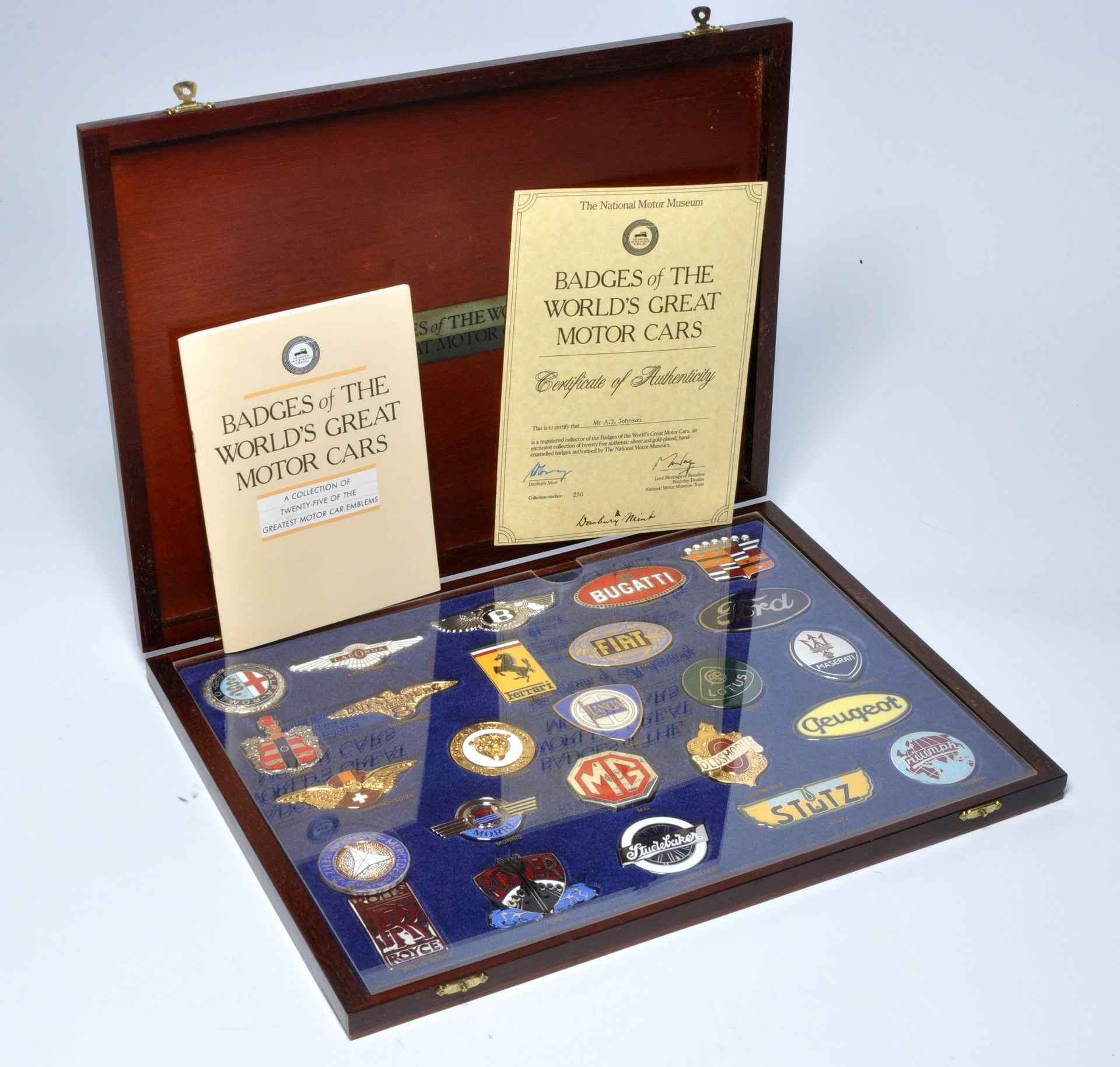 Danbury Mint Badges of the World's Greatest Motor Cars, boxed presentation set. Excellent.
