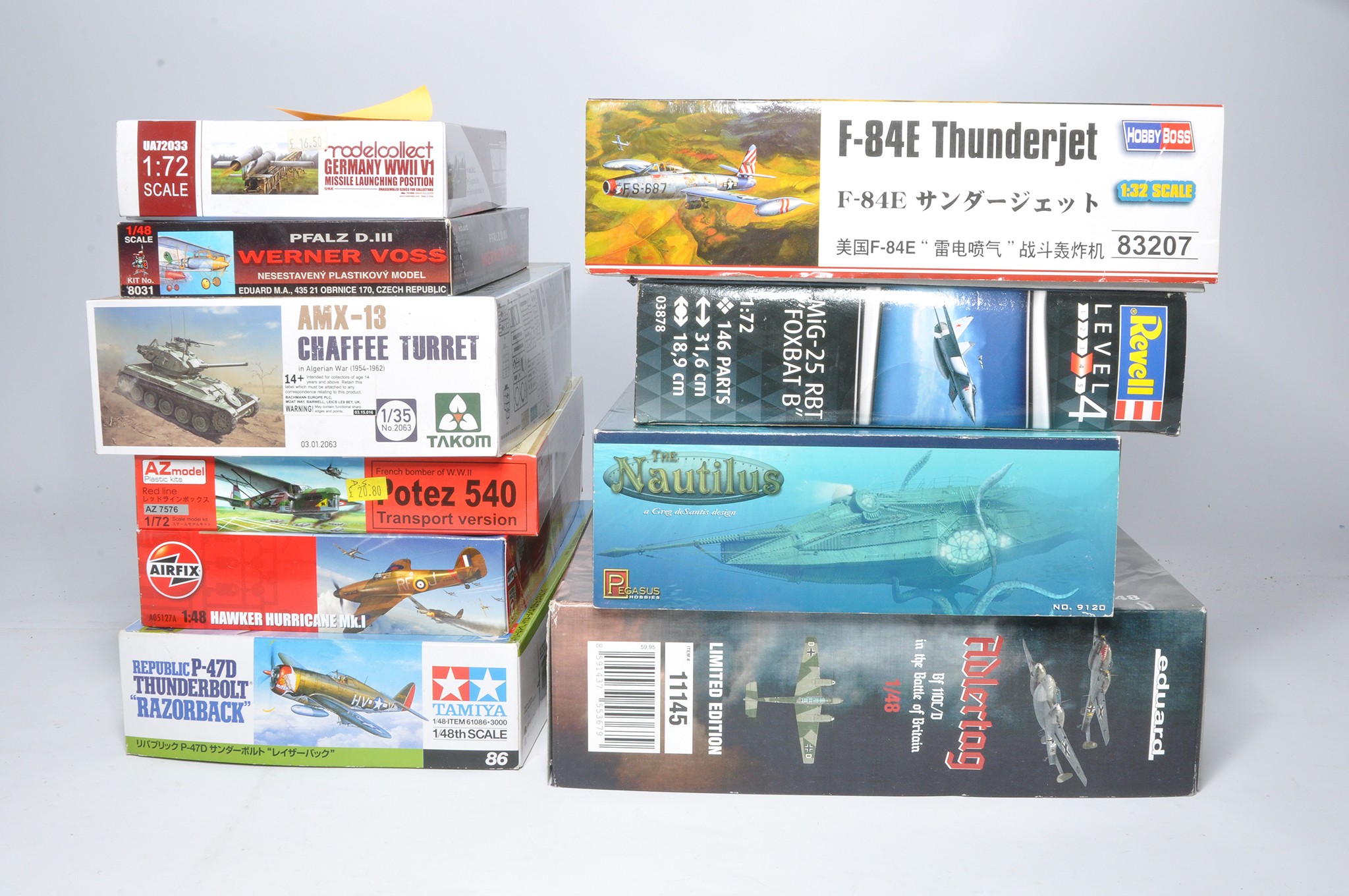 A group of Plastic Model Kits from various makers to include Modelcollect Germany WWII V1 Missile