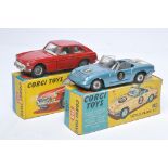 Corgi vintage diecast duo comprising No. 327 MGB GT, generally good but with some notable signs of